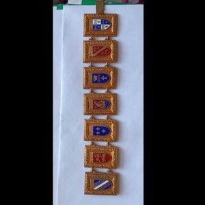 Fabulous Vintage Gilt Brass & Enameled French Link Bracelet, Enameled Crests